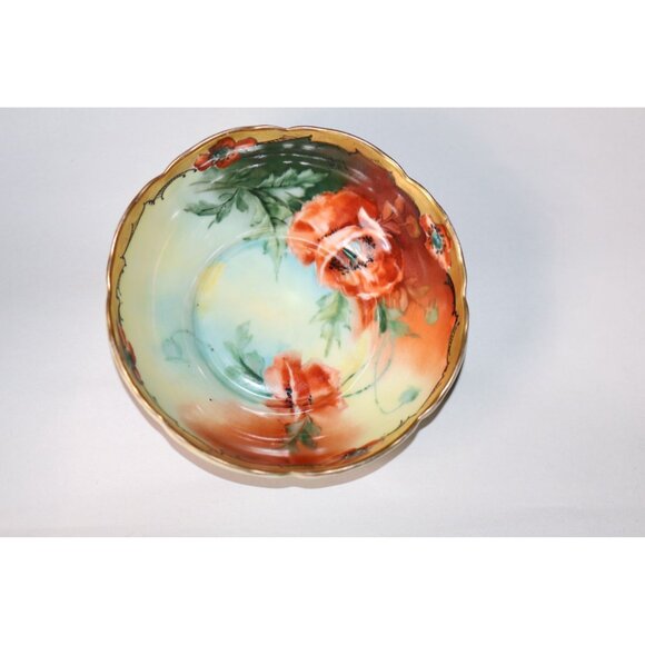 Pickard Hand Painted Poppy Bowl – Antique 6.25" Porcelain w/ Gold Trim - Picture 2 of 7